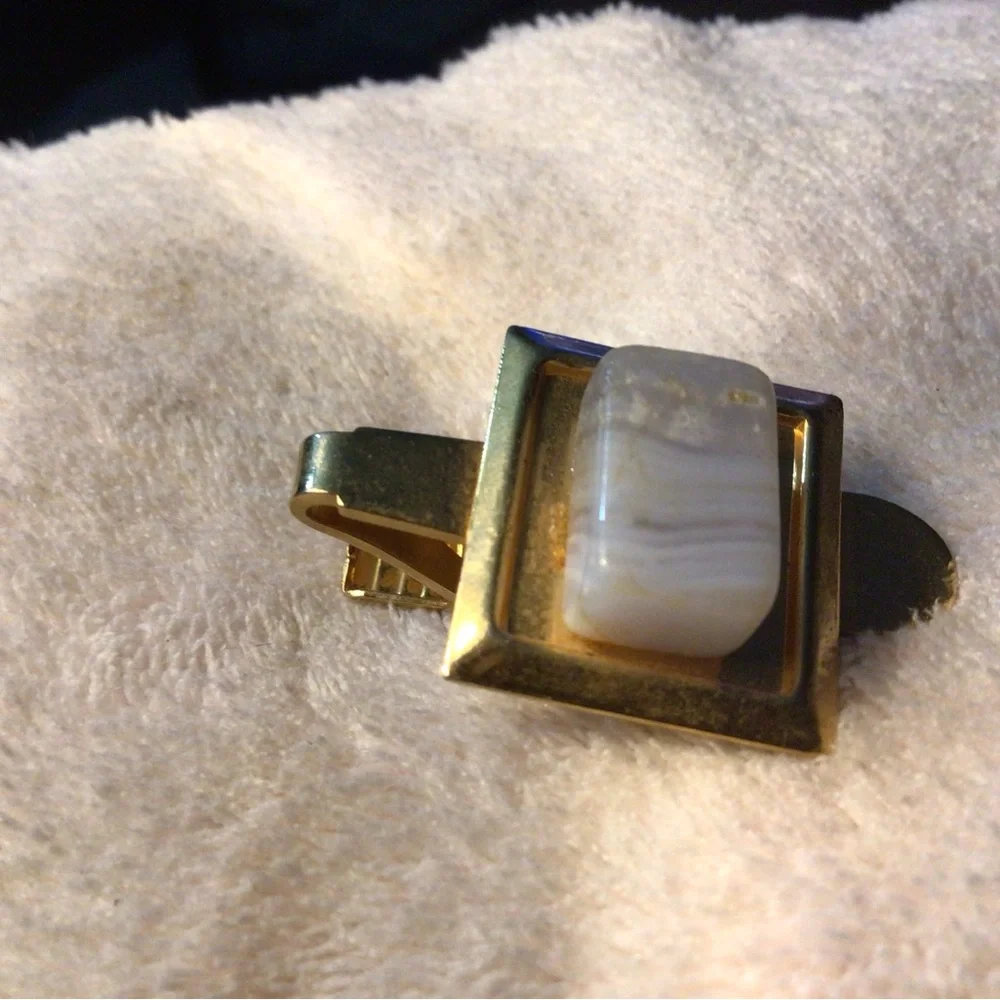 Gold-Tone Men's Money Clip with Cream Stone Accent